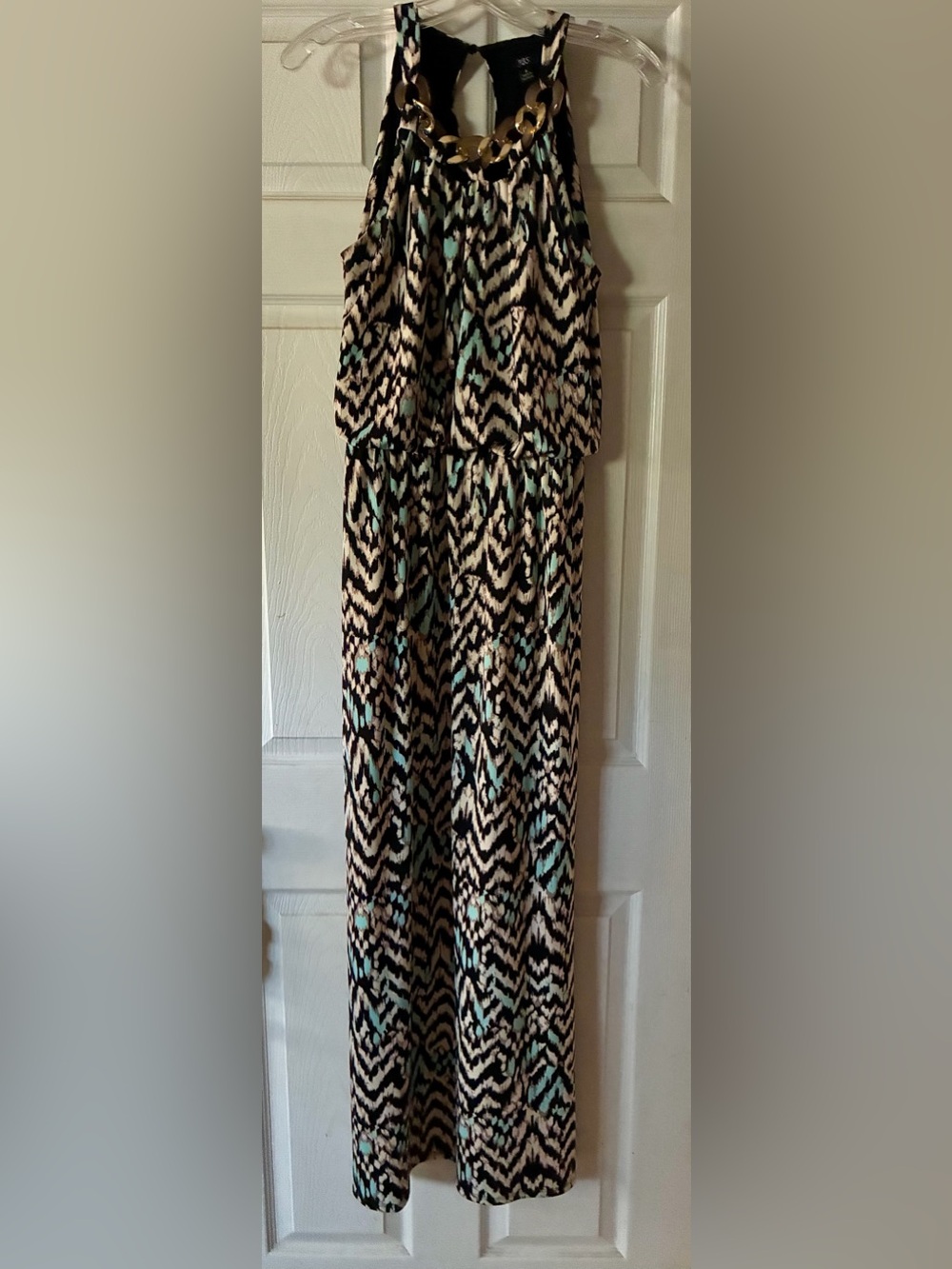 J.B.S. Black, Cream and Mint Patterned Maxi Dress with Chain Detail